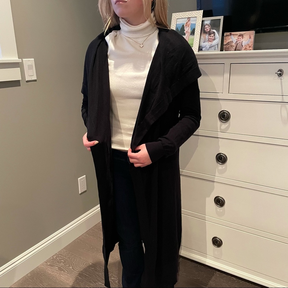 THEORY black long duster knit cardigan sweater